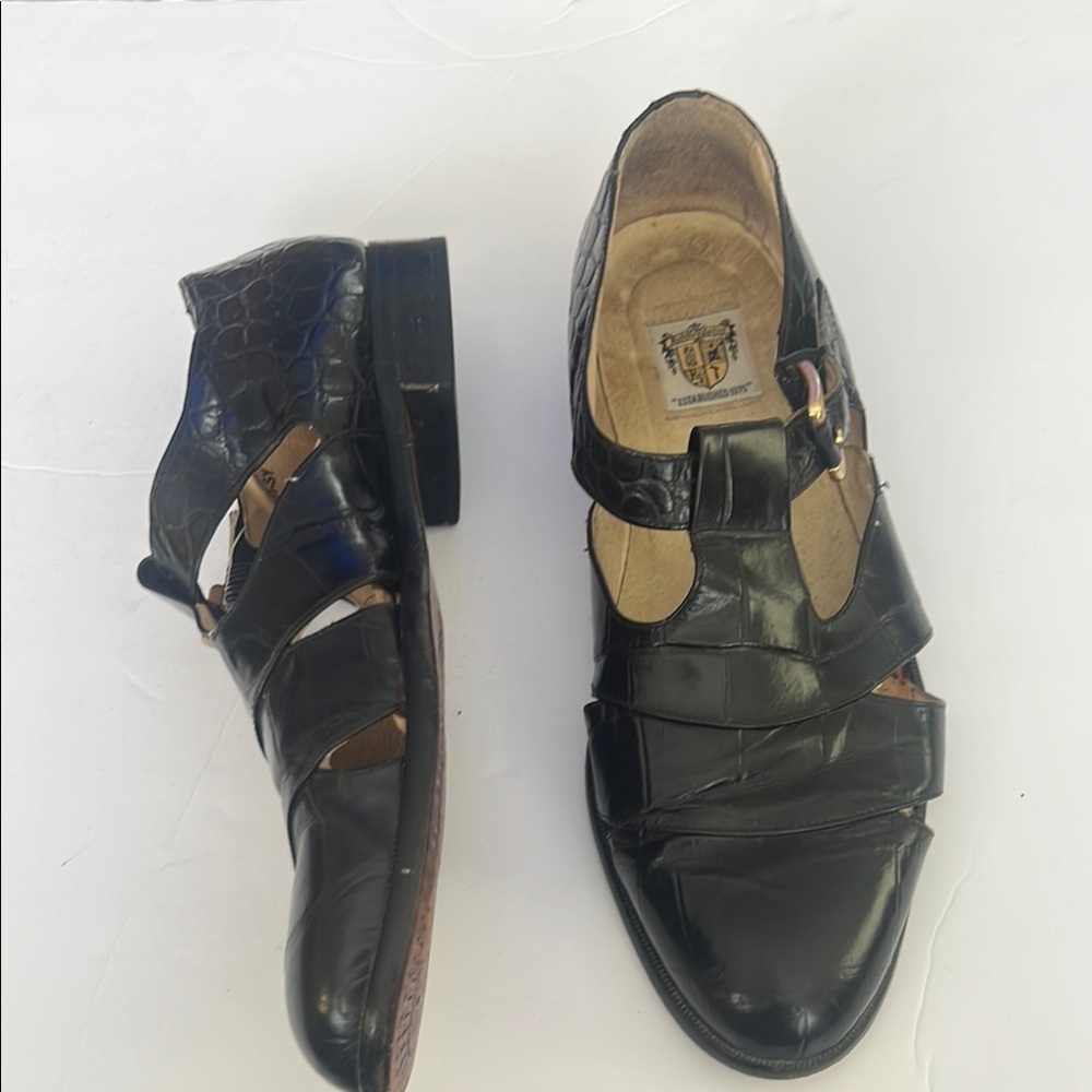 Rodolfo Valentino Men's Black Leather Buckled Dress Shoes